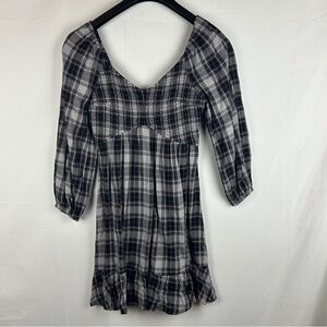 Hollister cinched chest Vneck mini dress check print size S NWT